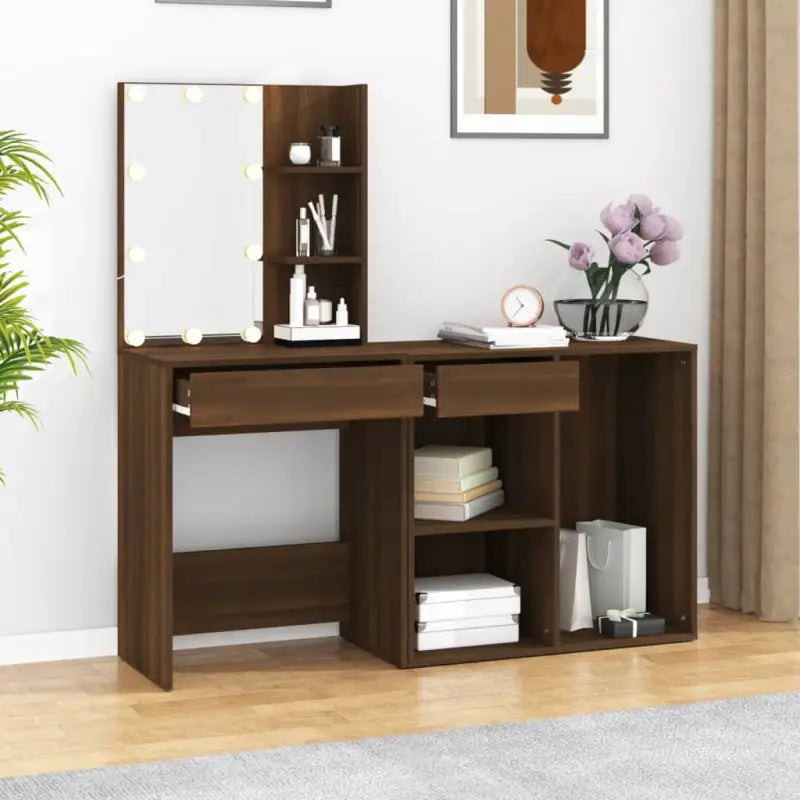 Kaptafel Met Kastjes Led Bewerkt Hout