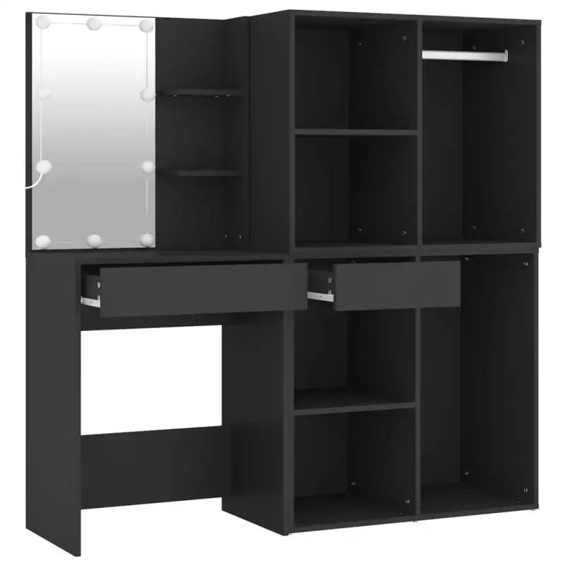 Kaptafel Met Kastjes Led Bewerkt Hout Zwart