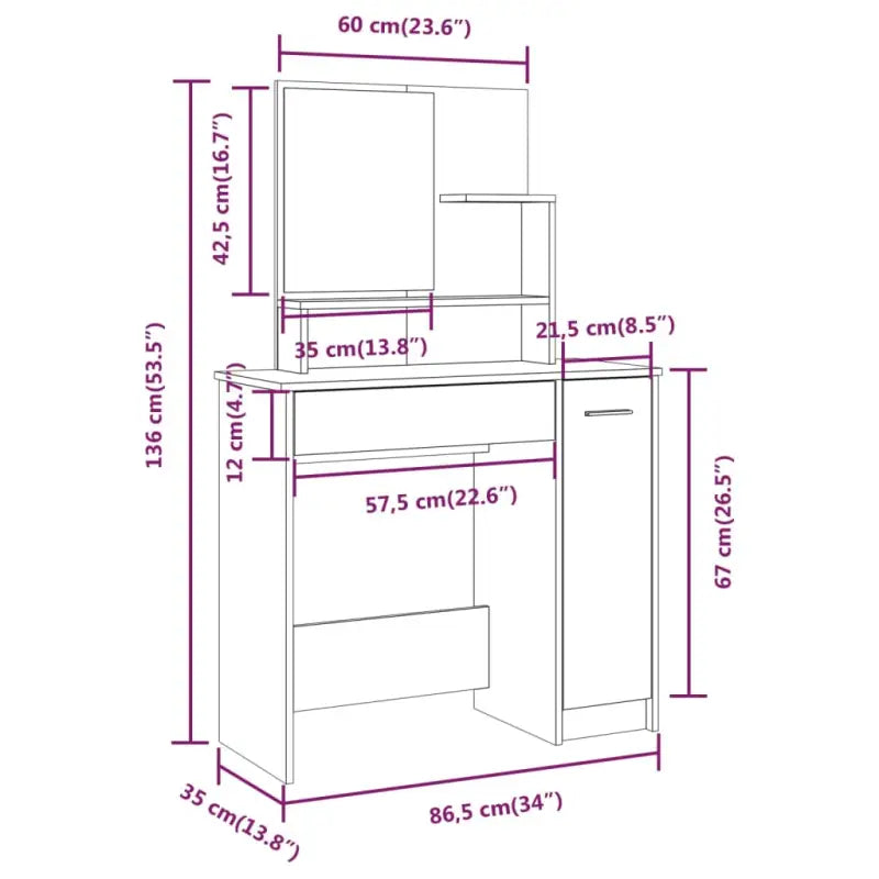 Kaptafel Met Spiegel 86,5X35X136 Cm