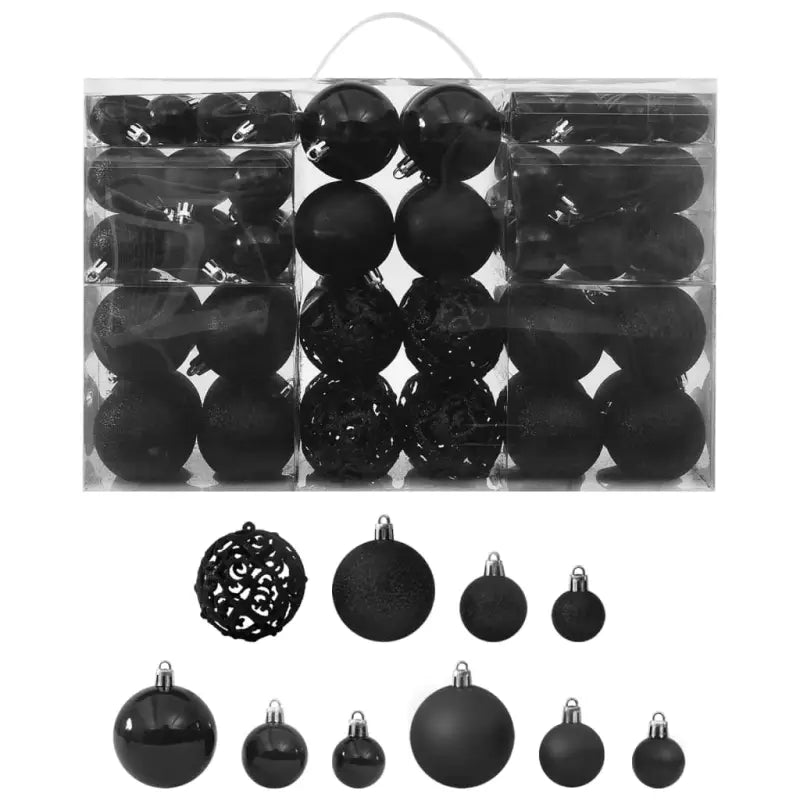 Kerstballen decoratie met levering bevat in 3 maten voor feestdagen - Zwart / 100 - Decoratie voor feestdagen