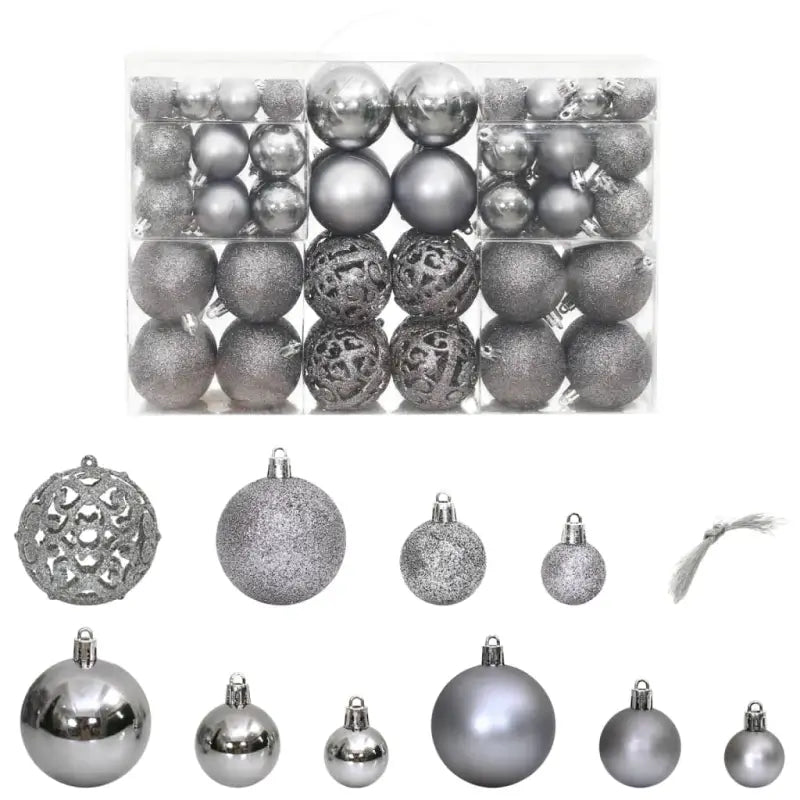 Kerstballen decoratie met levering bevat in 3 maten voor feestdagen - Grijs / 100 - Decoratie voor feestdagen