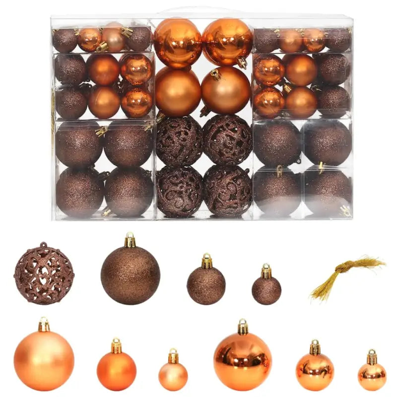 Kerstballen decoratie met levering bevat in 3 maten voor feestdagen - Bruin / 100 - Decoratie voor feestdagen
