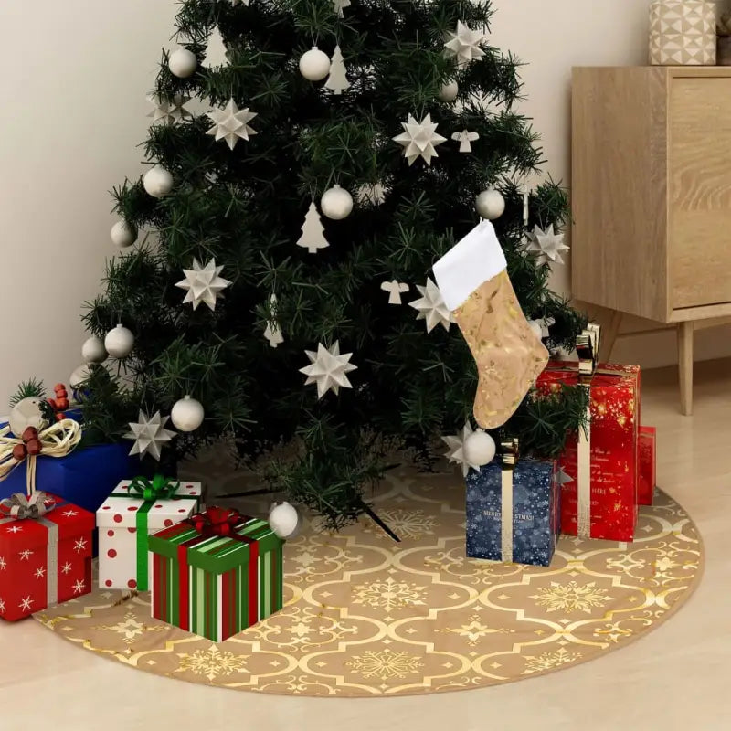 Kerstboomrok met sneeuwpatroon voor een luxe kerstboom uitstraling - Geel / 150 cm / 1 - Kerstboomrokken