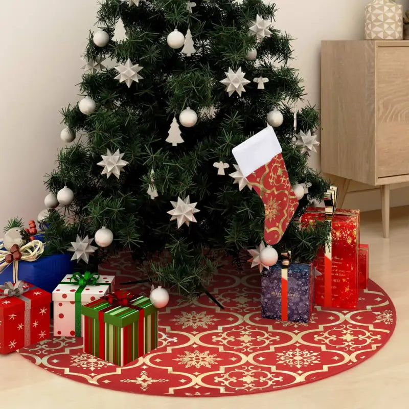 Kerstboomrok met sneeuwpatroon voor een luxe kerstboom uitstraling - Rood / 122 cm / 1 - Kerstboomrokken