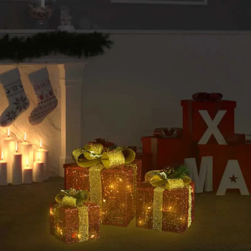 Kerstverlichting met glanzende stof Geschenkschalen voor feestdagen - Rood / 3 / 1 - Kerstverlichting