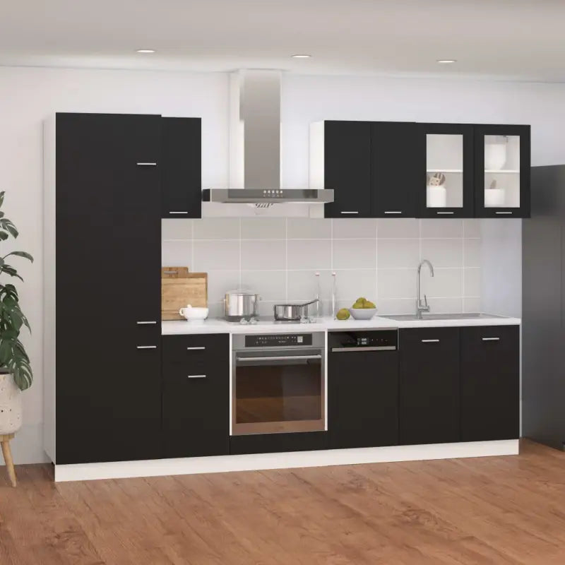 Keukenkasten met eenvoudig ontwerp en bewerkt hout voor georganiseerde keuken - Zwart / 1 - Keukenkasten