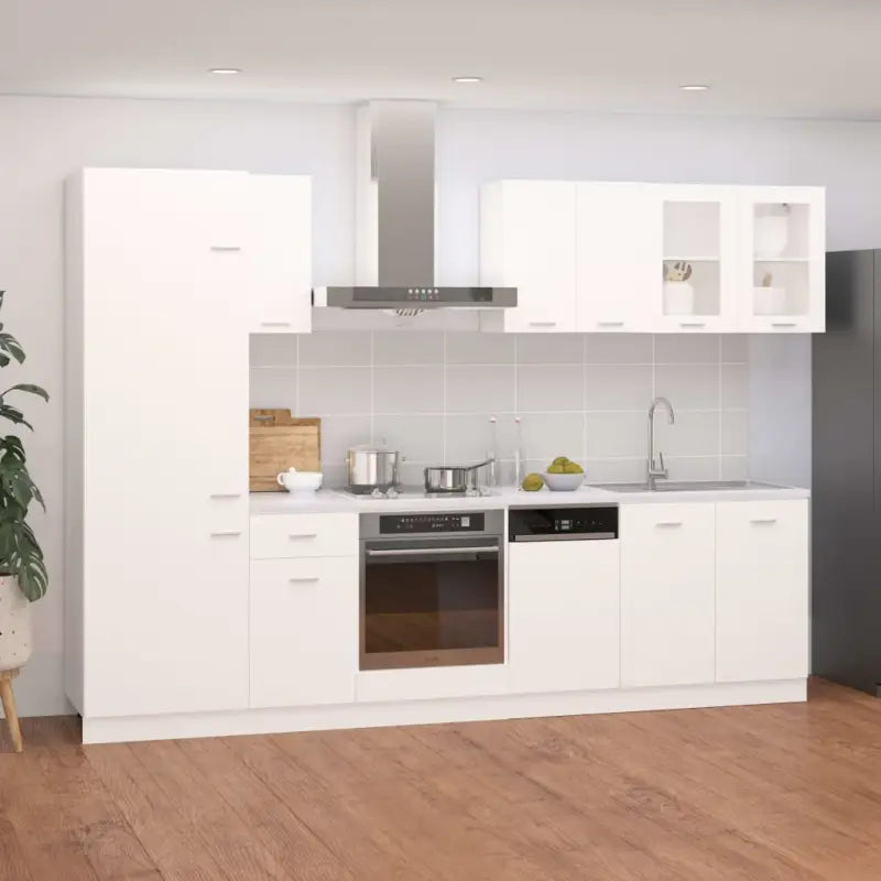 Keukenkasten met eenvoudig ontwerp en bewerkt hout voor georganiseerde keuken - Wit / 1 - Keukenkasten