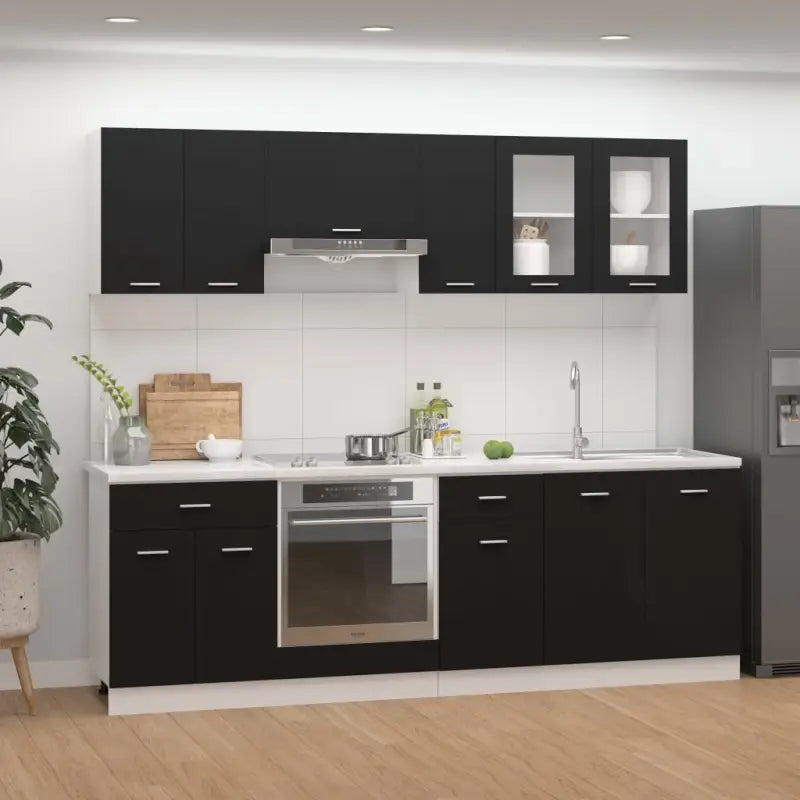 Keukenkasten set van bewerkt hout voor een overzichtelijke keuken - Zwart / 1 - Keukenkasten