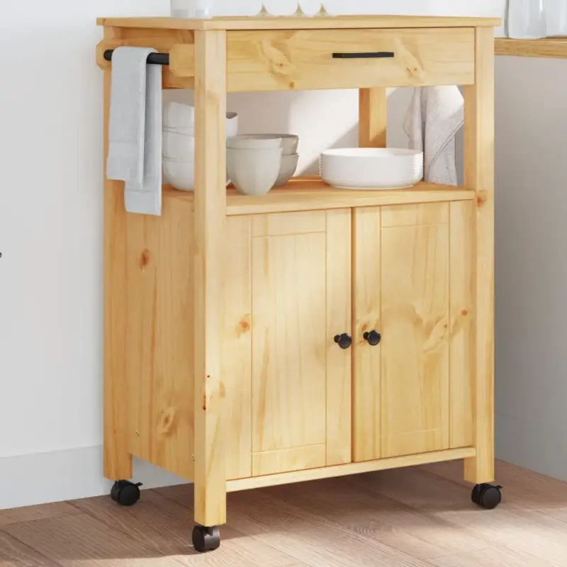 Keukentrolley van massief grenenhout met vintage uitstraling - Bruin / 60 x 40 x 90 cm - Keukentrolleys