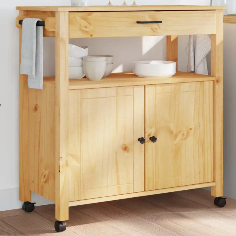 Keukentrolley van massief grenenhout met vintage uitstraling - Bruin / 84 x 40 x 90 cm - Keukentrolleys