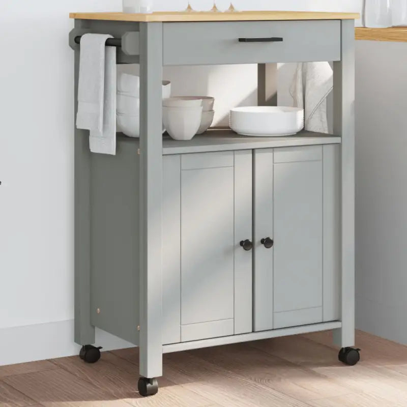 Keukentrolley van massief grenenhout met vintage uitstraling - Grijs / 60 x 40 x 90 cm - Keukentrolleys