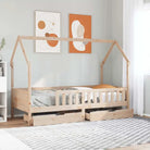 Kinderbed met huisje in massief grenenhout en open dakstructuur - Naturel / 90 x 200 cm - Bedden & bedframes