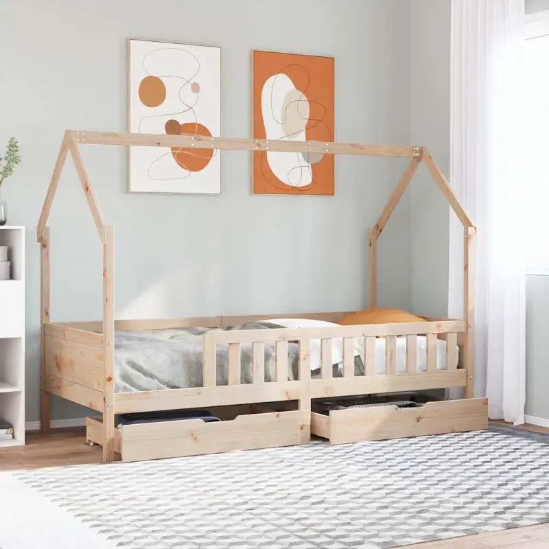 Kinderbed met huisje in massief grenenhout en open dakstructuur - Naturel / 80 x 200 cm - Bedden & bedframes