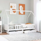 Kinderbed met huisje in massief grenenhout en open dakstructuur - Wit / 90 x 190 cm - Bedden & bedframes