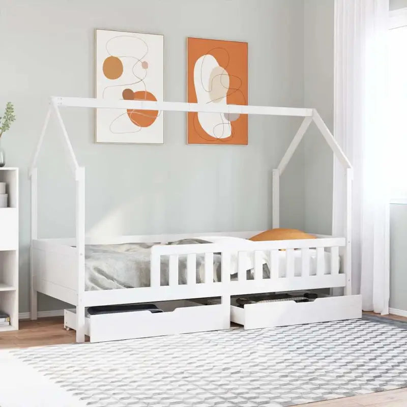 Kinderbed met huisje in massief grenenhout en open dakstructuur - Wit / 90 x 190 cm - Bedden & bedframes