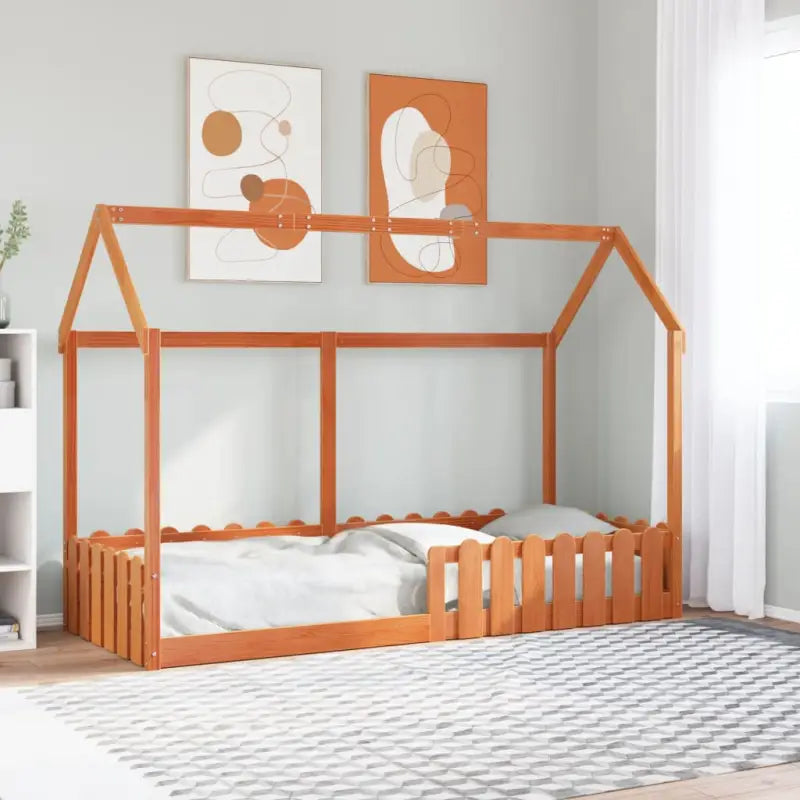 Kinderbed met open dakstructuur van massief grenenhout - Wasbruin / 80 x 200 cm - Bedden & bedframes