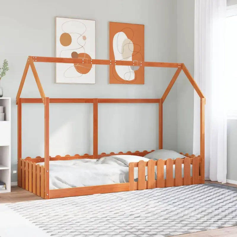 Kinderbed met open dakstructuur van massief grenenhout - Wasbruin / 90 x 190 cm - Bedden & bedframes