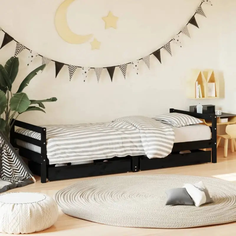 Kinderbed van massief grenenhout met elegant en tijdloos design - Zwart / 90 x 200 cm - Peuter- & kinderbedden