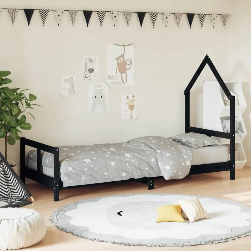 Kinderbed van massief grenenhout voor een gezellige en duurzame slaapkamer - Zwart / 80 x 200 cm - Peuter- &