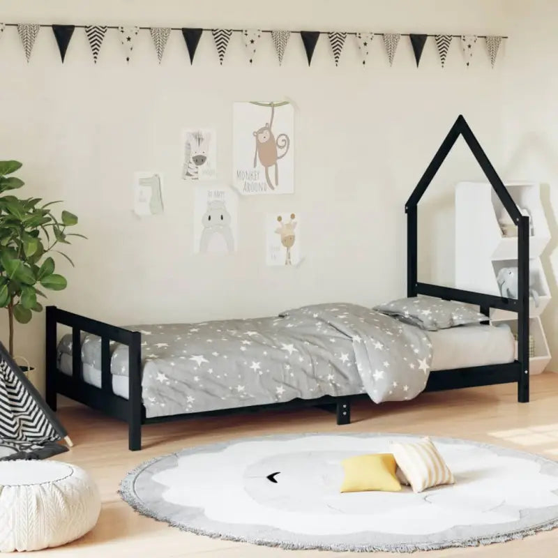 Kinderbed van massief grenenhout voor een gezellige en duurzame slaapkamer - Zwart / 90 x 200 cm - Peuter- &