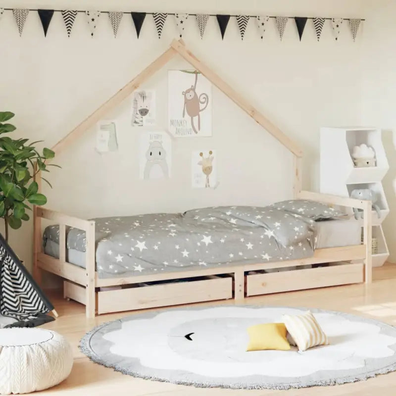 Kinderbed van massief grenenhout voor een vrolijke slaapkamer - Naturel / 80 x 200 cm - Peuter- & kinderbedden