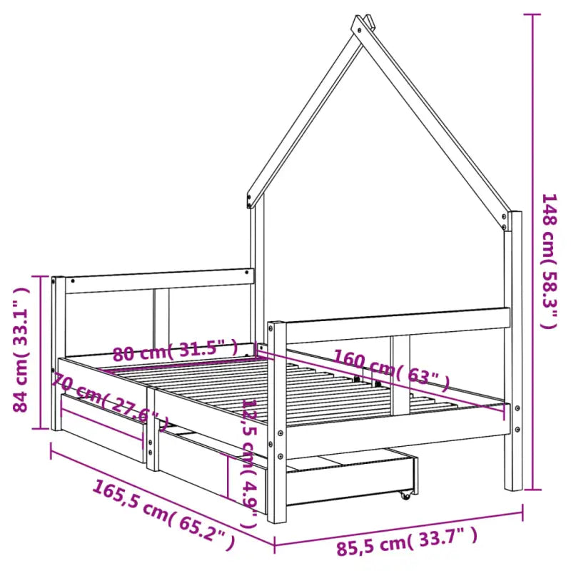 Kinderbed van massief grenenhout voor een vrolijke slaapkamer - Peuter- & kinderbedden