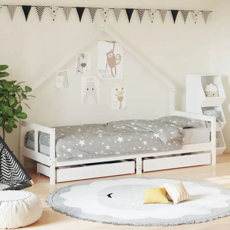 Kinderbed van massief grenenhout voor een vrolijke slaapkamer - Wit / 80 x 200 cm - Peuter- & kinderbedden