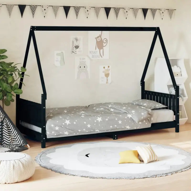 Kinderbed van massief grenenhout voor kleintjes - Zwart / 80 x 200 cm - Peuter- & kinderbedden
