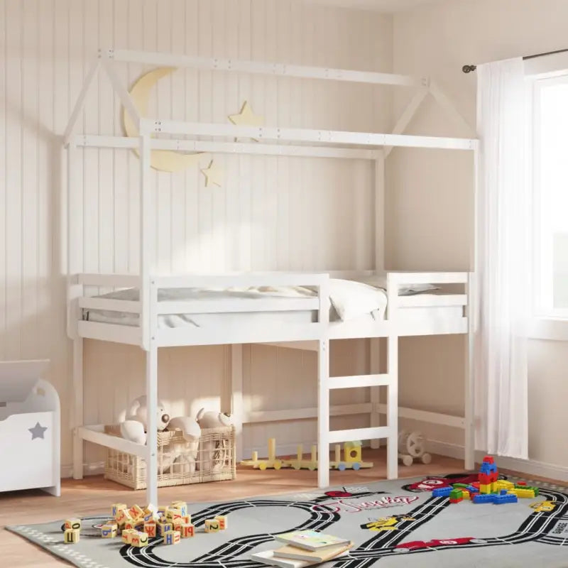 Kinderbedhuisje met open zijdeur van massief grenenhout - Wit / 217 x 95.5 x 159 cm - Accessoires voor bedden
