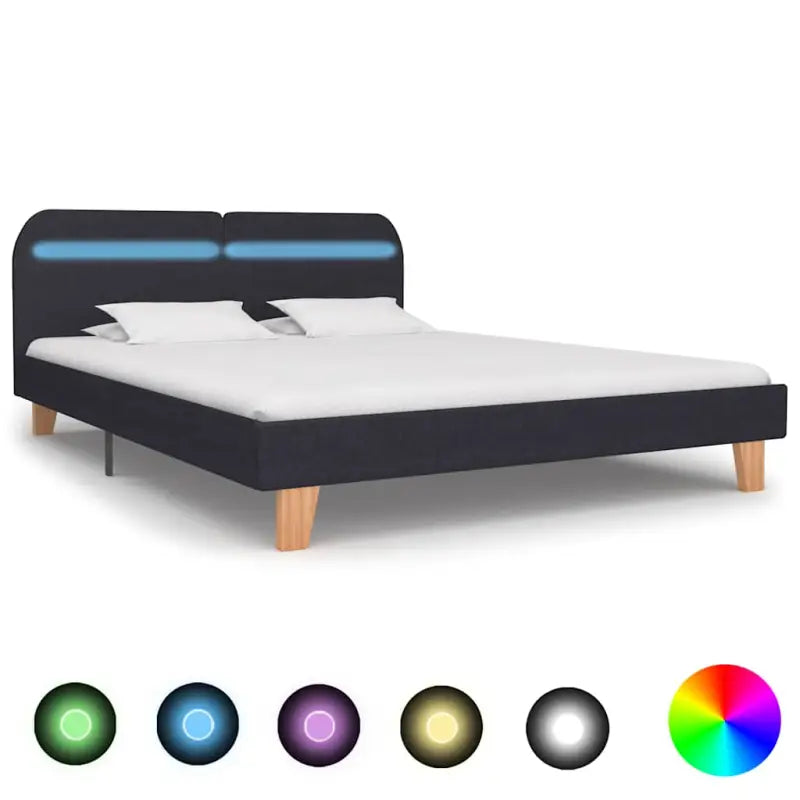 Klassiek bedframe met houten poten en kleurrijke LED-verlichting - Donkergrijs / 150 x 200 cm - Bedden & bedframes