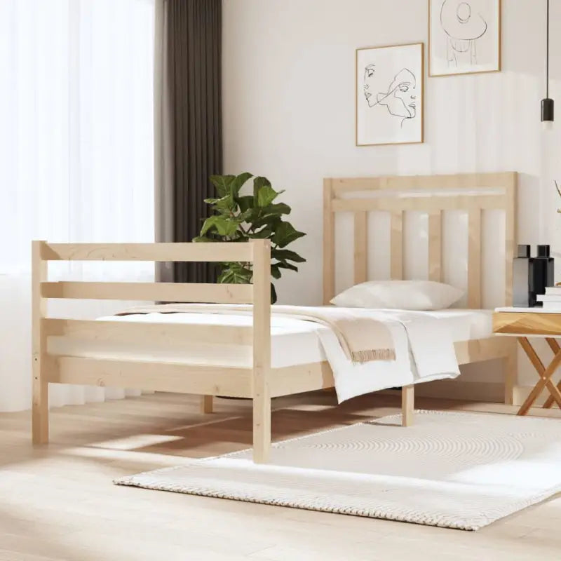 Klassiek bedframe met massief grenenhout en multiplex lattenbodem - Naturel / 90 x 190 cm - Bedden & bedframes
