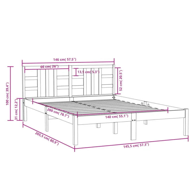 Klassiek bedframe met massief grenenhout en multiplex lattenbodem - Bedden & bedframes