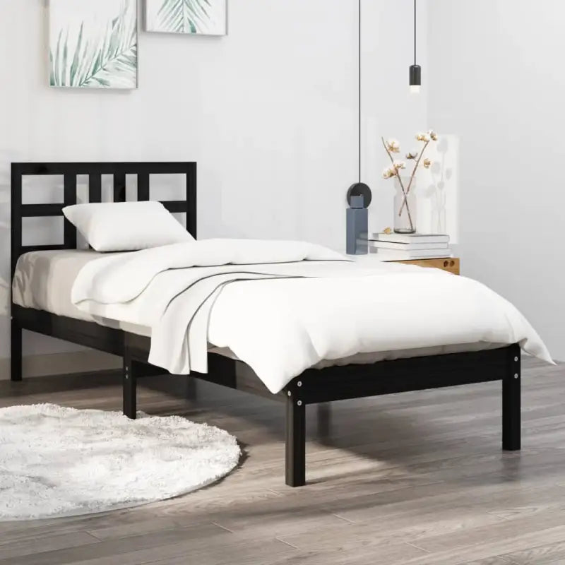 Klassiek bedframe met massief grenenhout en multiplex lattenbodem - Zwart / 75 x 190 cm - Bedden & bedframes