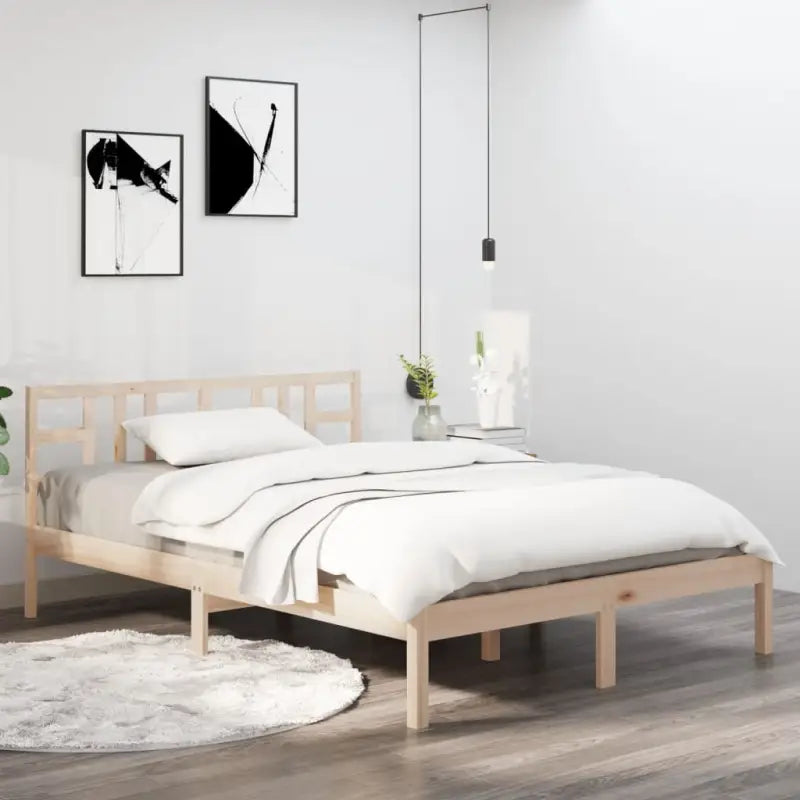 Klassiek bedframe met massief grenenhout en multiplex lattenbodem - Naturel / 140 x 190 cm - Bedden & bedframes