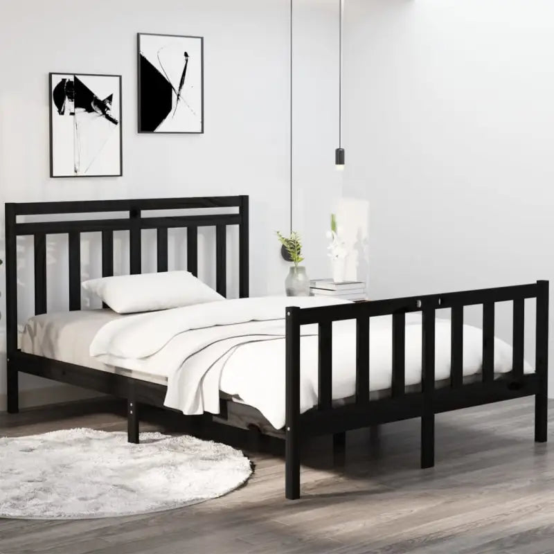 Klassiek bedframe met massief grenenhout en multiplex lattenbodem - Zwart / 140 x 190 cm - Bedden & bedframes