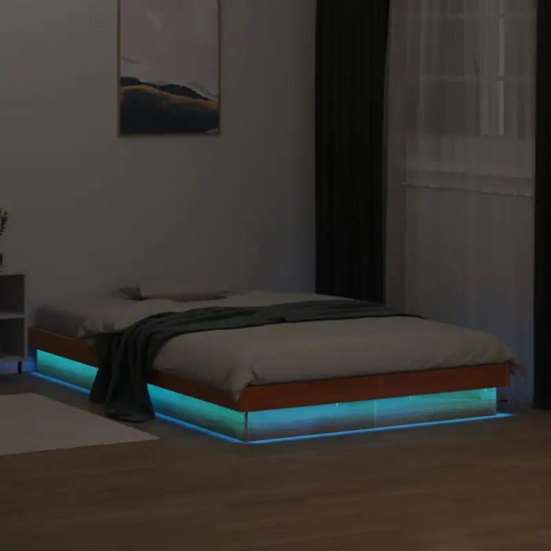 Klassiek bedframe van massief grenenhout met kleurrijke LED’s - Wasbruin / 140 x 200 cm - Bedden & bedframes