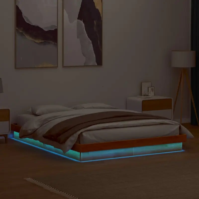 Klassiek bedframe van massief grenenhout met kleurrijke LED’s - Wasbruin / 160 x 200 cm - Bedden & bedframes
