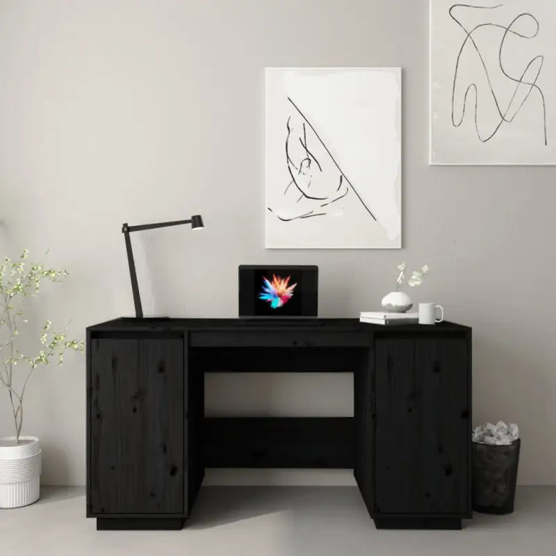 Klassiek bureau van massief Grenenhout voor thuis en kantoor - Zwart - Bureaus