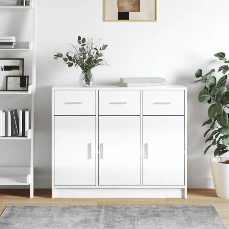 Klassiek dressoir in bewerkt hout met hoogglans wit afwerking - Hoogglans wit / 1 - Dressoirs & buffetkasten