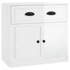 Klassiek dressoir in bewerkt hout met hoogglans wit afwerking - Dressoirs & buffetkasten