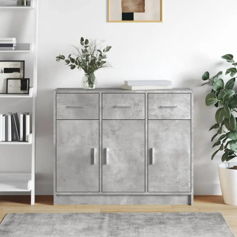 Klassiek dressoir in bewerkt hout met hoogglans wit afwerking - Betongrijs / 1 - Dressoirs & buffetkasten