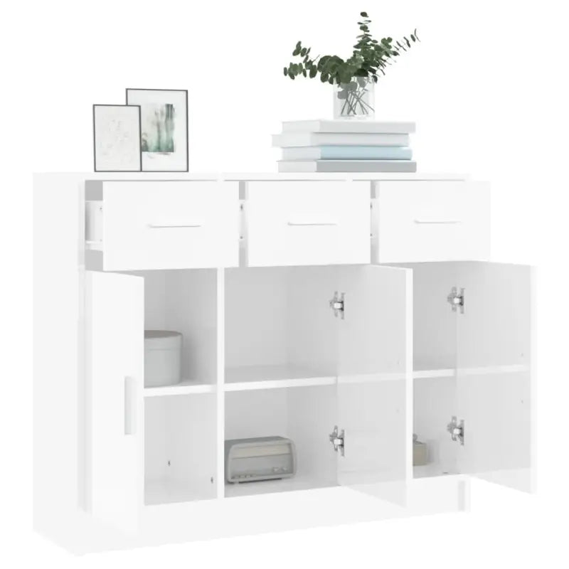 Klassiek dressoir in bewerkt hout met hoogglans wit afwerking - Dressoirs & buffetkasten