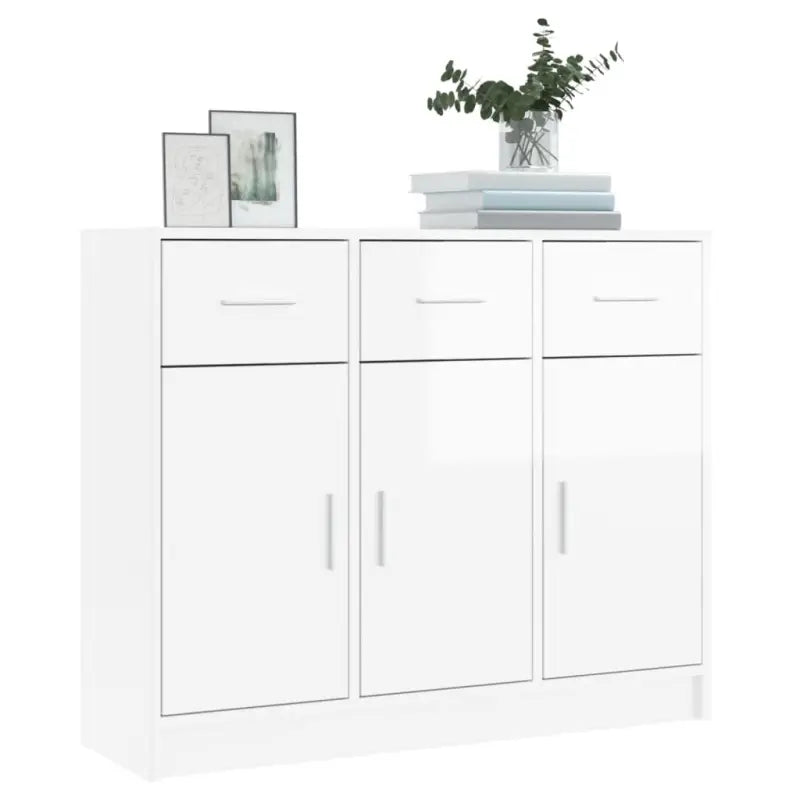 Klassiek dressoir in bewerkt hout met hoogglans wit afwerking - Dressoirs & buffetkasten