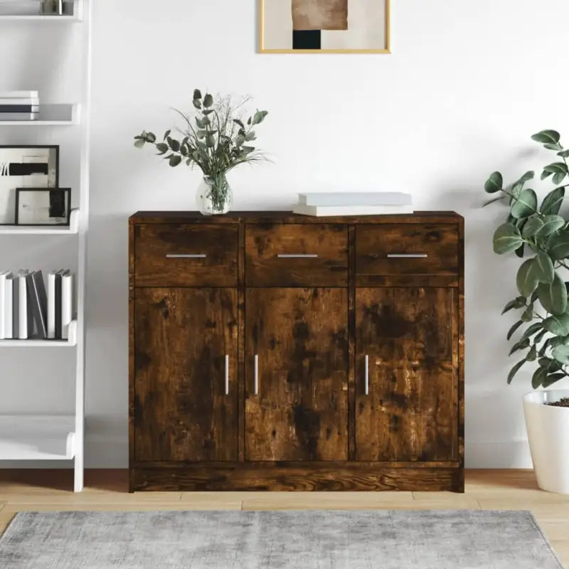 Klassiek dressoir in bewerkt hout met hoogglans wit afwerking - Gerookt eiken / 1 - Dressoirs & buffetkasten
