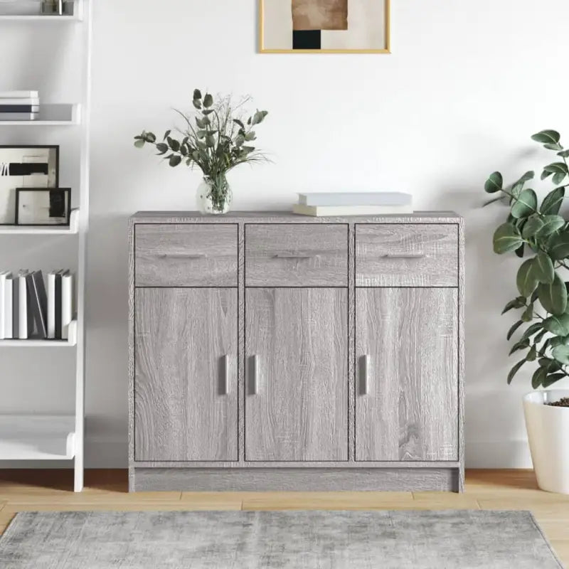 Klassiek dressoir in bewerkt hout met hoogglans wit afwerking - Grijs sonoma / 1 - Dressoirs & buffetkasten