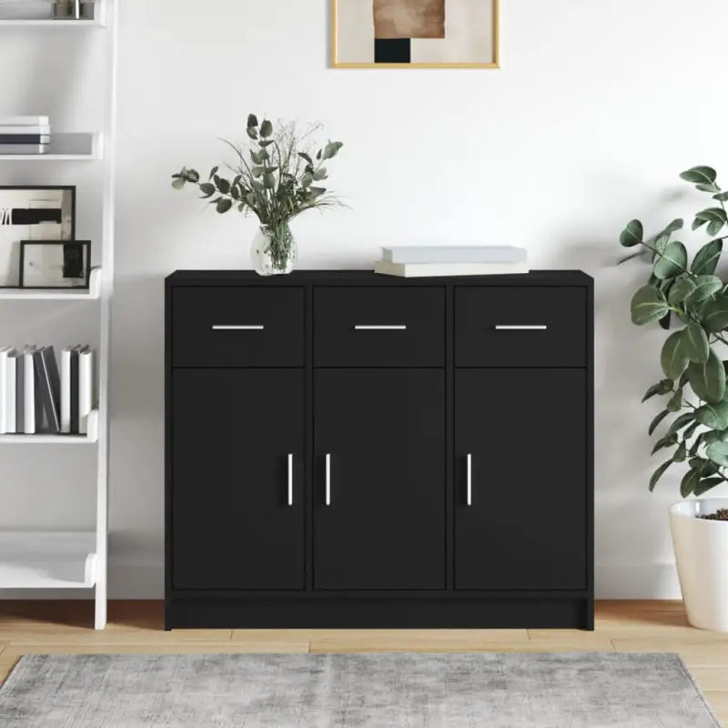 Klassiek dressoir in bewerkt hout met hoogglans wit afwerking - Zwart / 1 - Dressoirs & buffetkasten