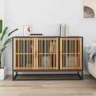 Klassiek dressoir met bewerkt hout en ijzeren poot voor tijdloze stijl - Zwart / 1 - Dressoirs & buffetkasten