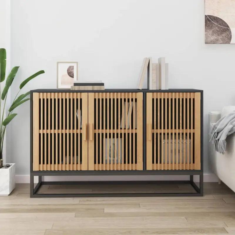 Klassiek dressoir met bewerkt hout en ijzeren poot voor tijdloze stijl - Zwart / 1 - Dressoirs & buffetkasten