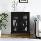 Klassiek dressoir met bewerkt hout en ijzeren poten in hoogglans wit - Zwart / 1 - Dressoirs & buffetkasten