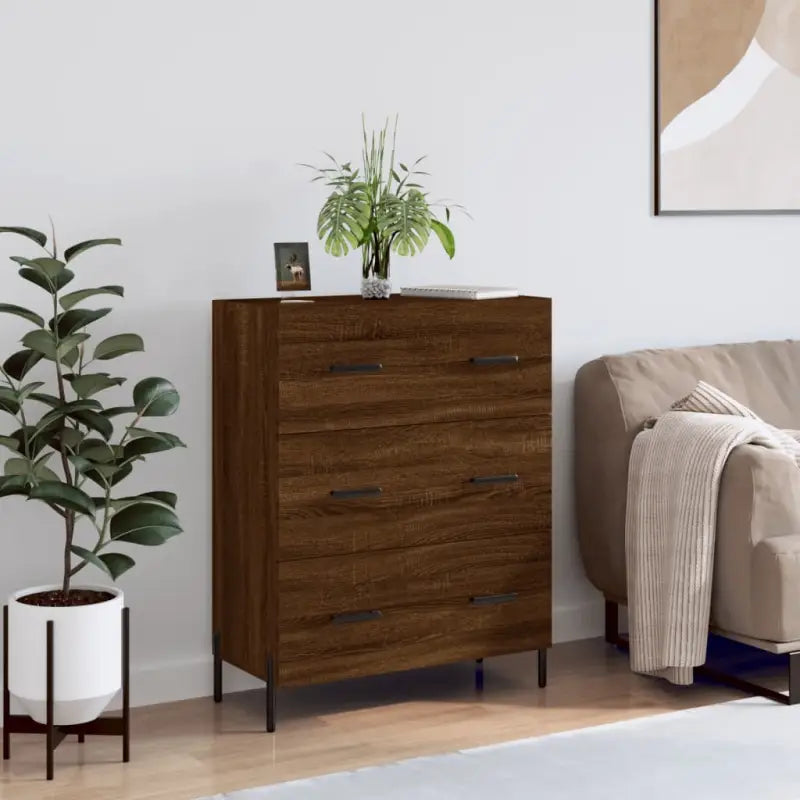 Klassiek dressoir met bewerkt hout en metalen pootjes voor een tijdloze uitstraling - Bruineiken / 1 - Dressoirs &